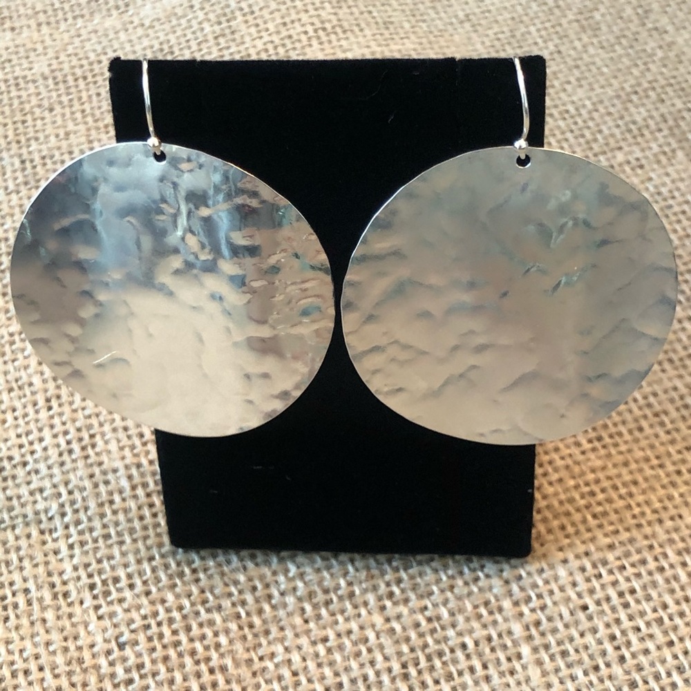 Silpada Sterling Large Moon Disc Circle Earrings - Picture 2 of 3
